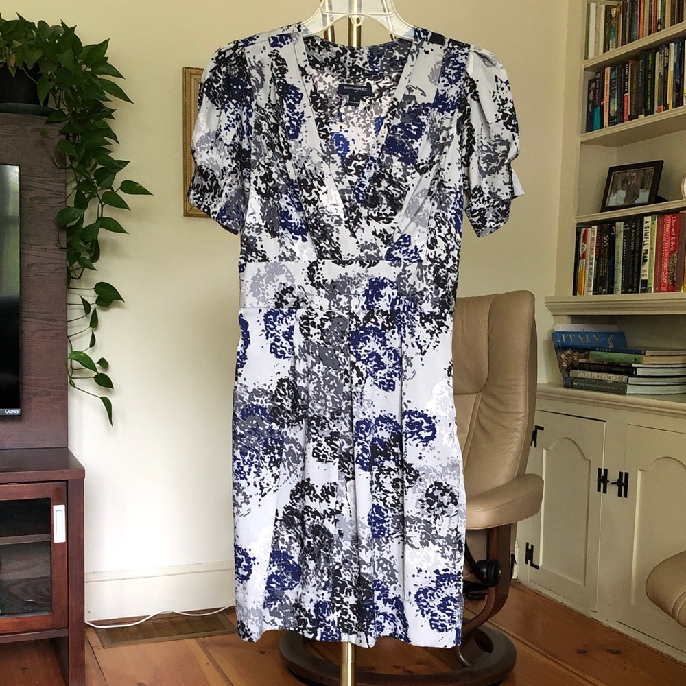 Banana Republic Blue, Gray and Black Abstract Floral Dress